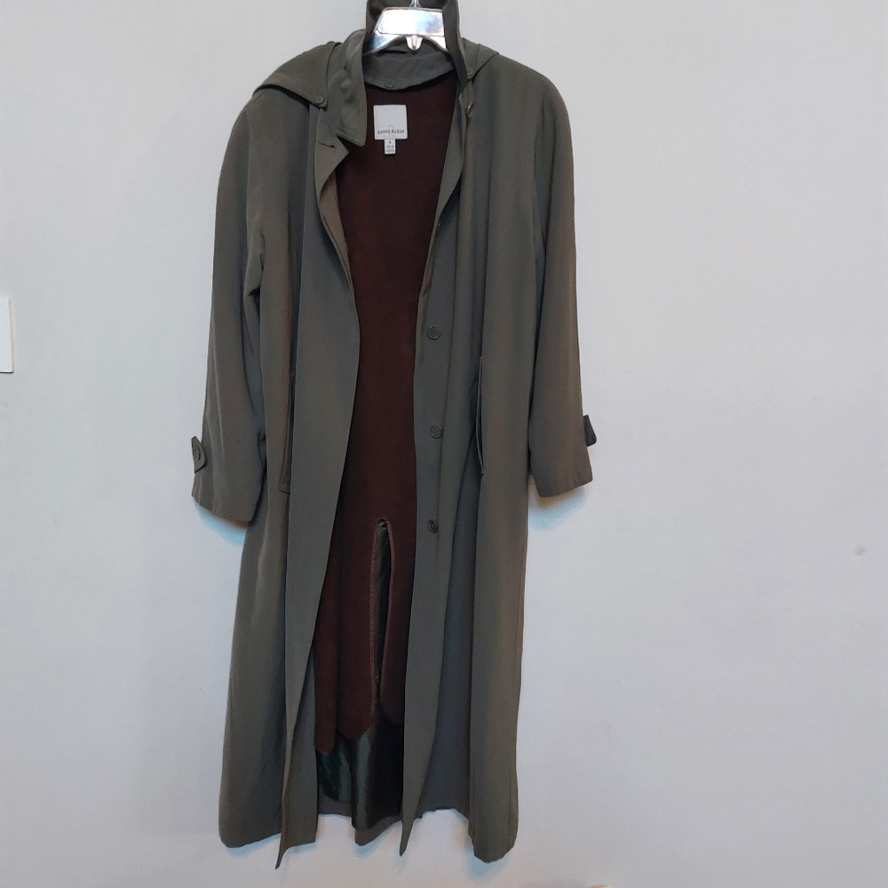Anne Kline Olive Green Trench Coat Size 8 - Picture 3 of 16